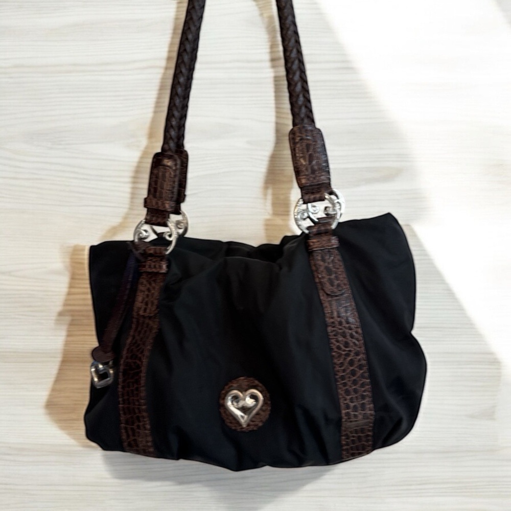 Brighton -Trendy Black and Brown Nylon/Leather Shoulder Bag